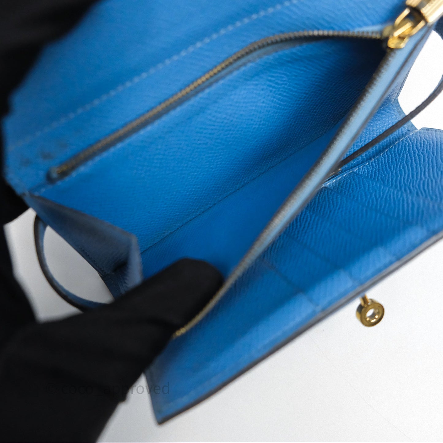 Hermès Kelly Depliant Wallet Blue Epsom Gold Hardware