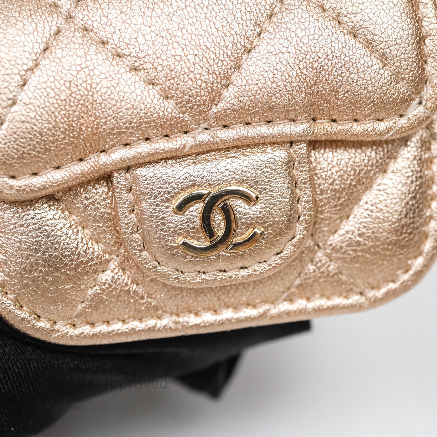 Chanel Quilted Round Coin Purse With Airpods Case Lambskin Metallic Gold Gold Hardware