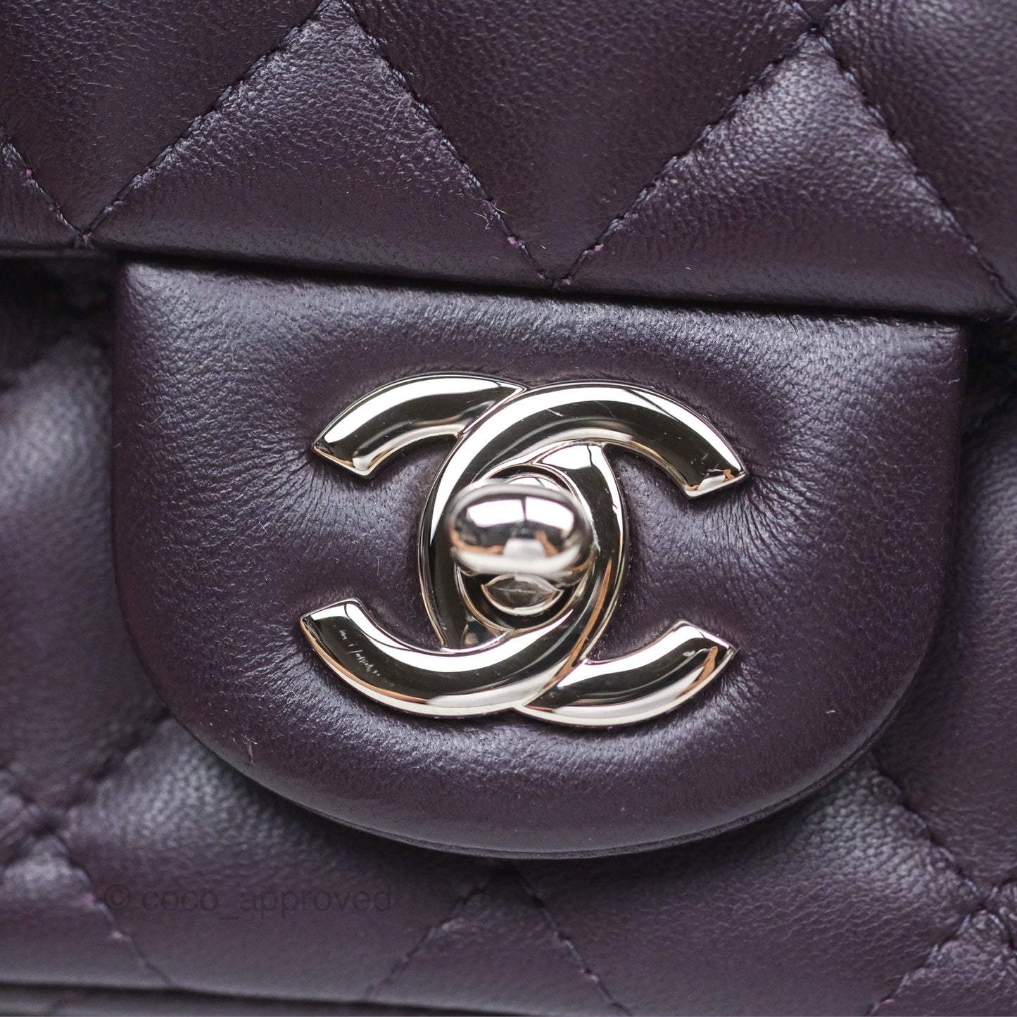 Chanel Quilted Mini Square Dark Purple Lambskin Silver Hardware