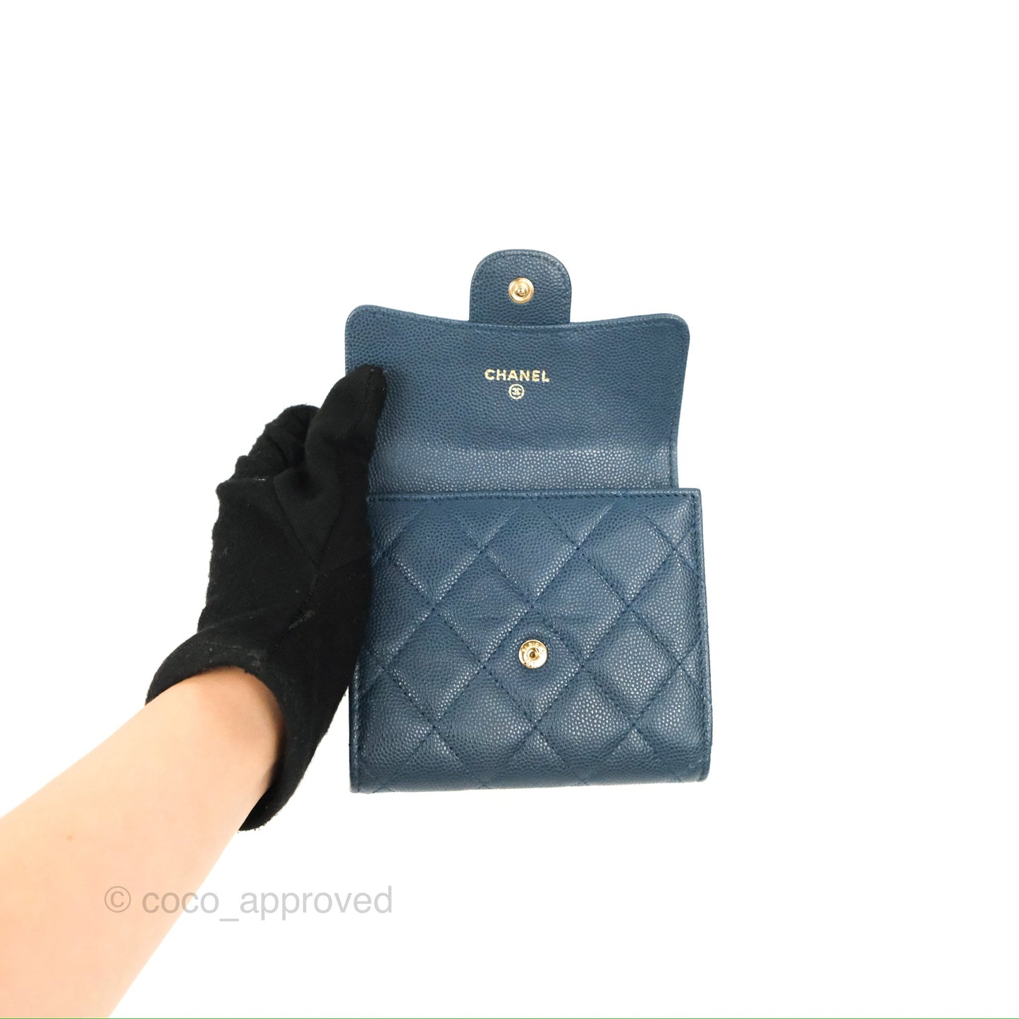 Chanel Classic Short Flap Wallet Blue Caviar Gold Hardware