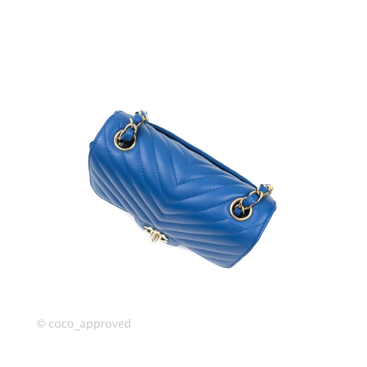 Chanel Mini Square Chevron Blue Lambskin Gold Hardware