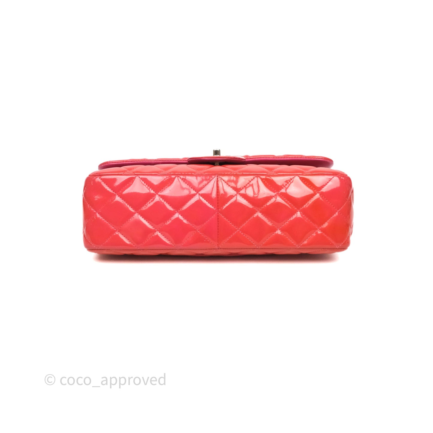 Chanel Jumbo Double Flap Red Orange Patent Silver Hardware⁣⁣