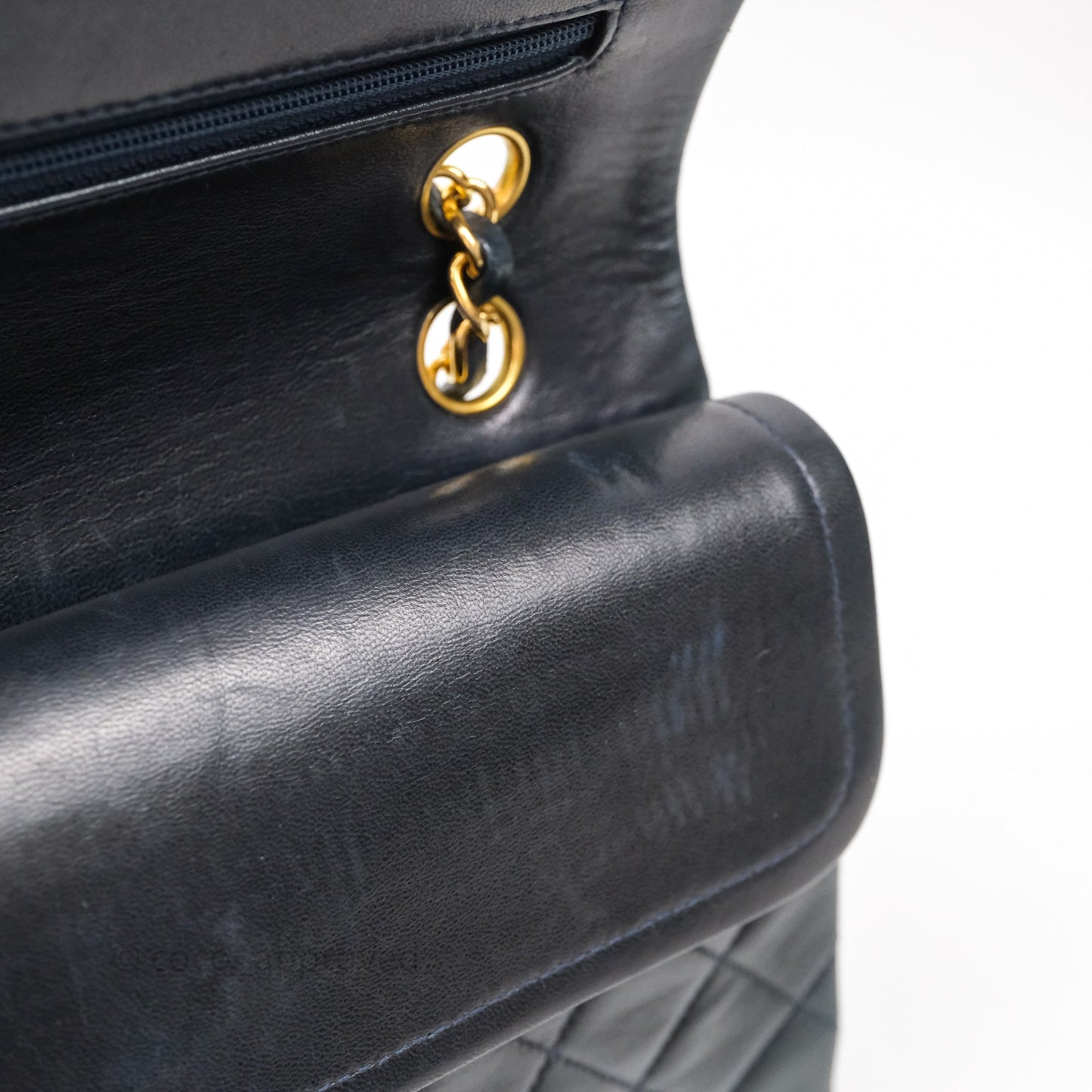 Chanel Vintage M/L Lambskin Medium Double Flap Bag Navy 24K Gold Hardware