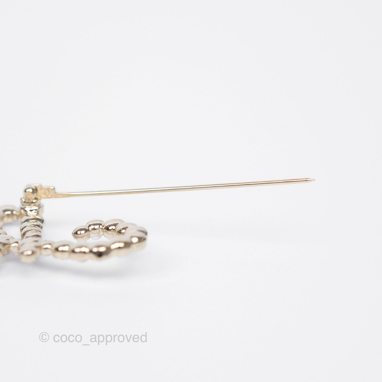Chanel Logo Pearl Crystal Brooch Gold Tone 20V