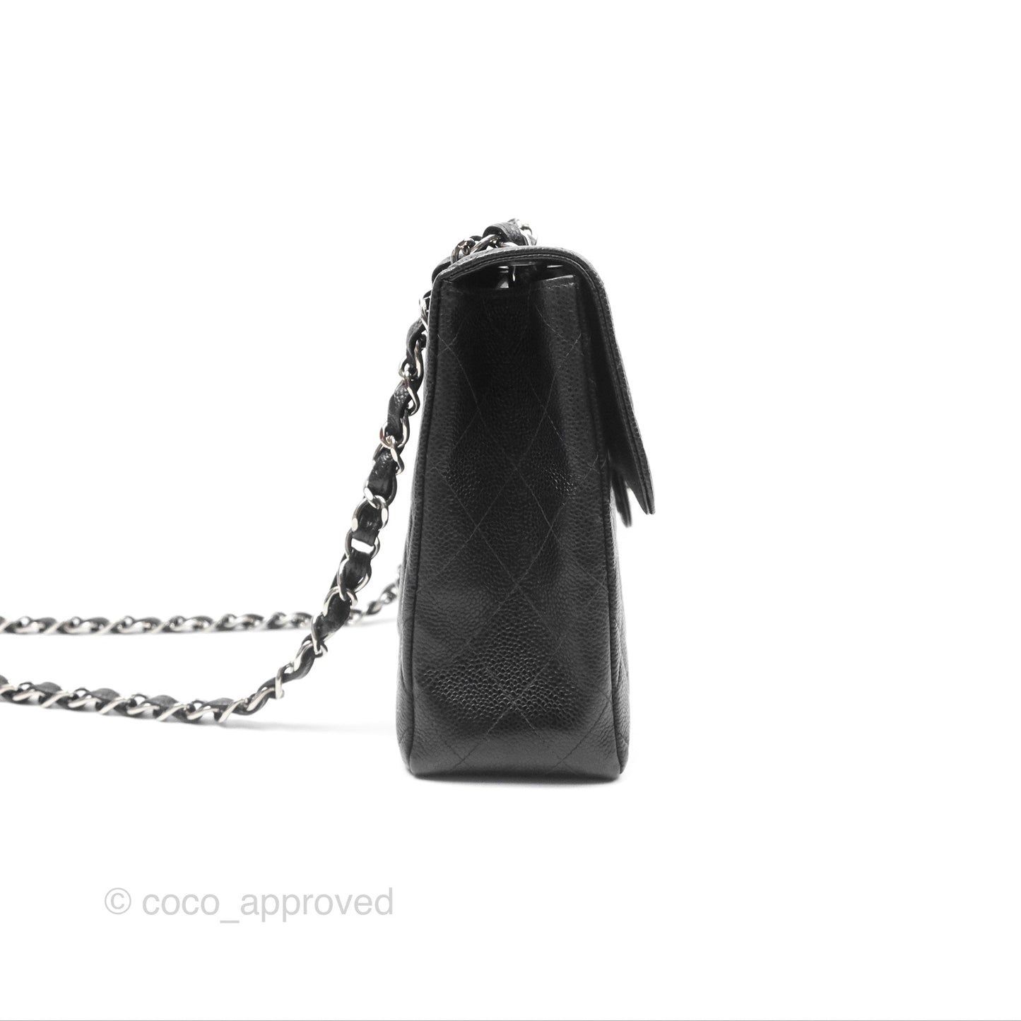 Chanel Classic Vintage Jumbo Single Flap Black Caviar Silver Hardware
