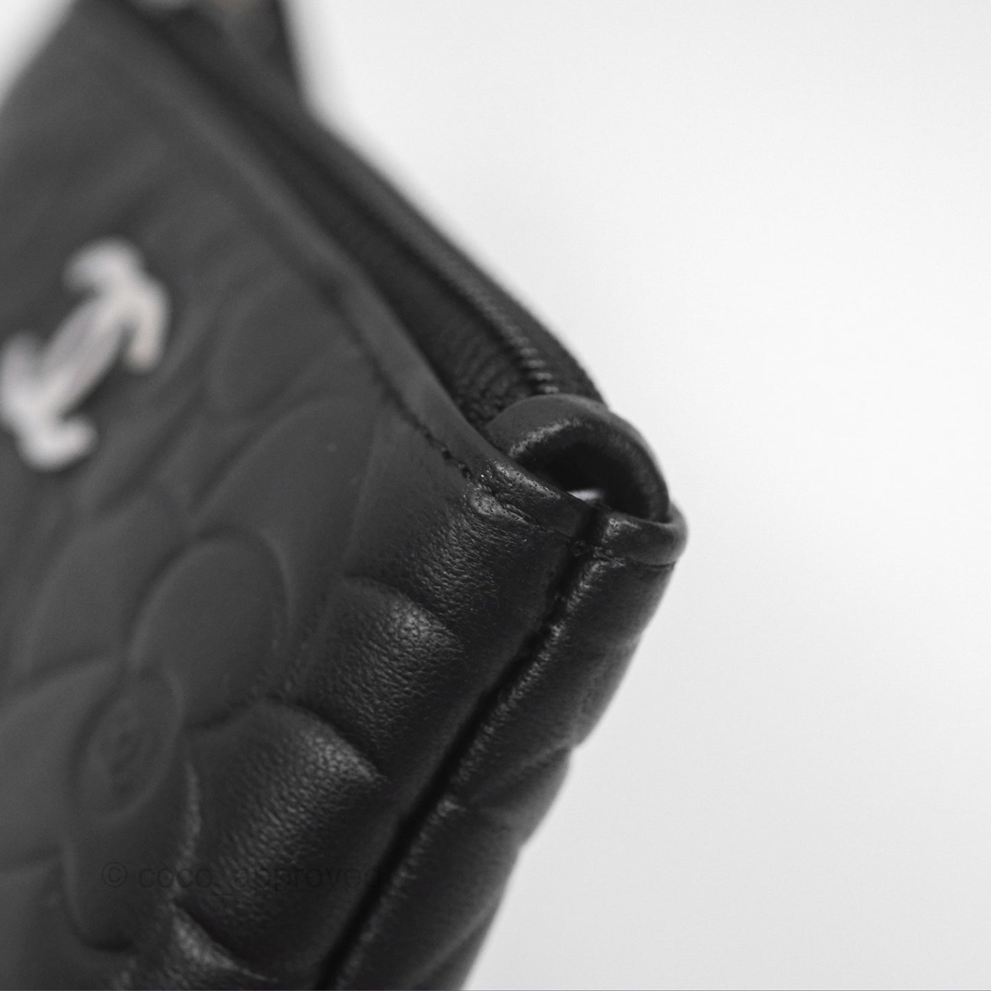 Chanel Key Holder Case Black Camellia Embossed Lambskin Silver Hardware
