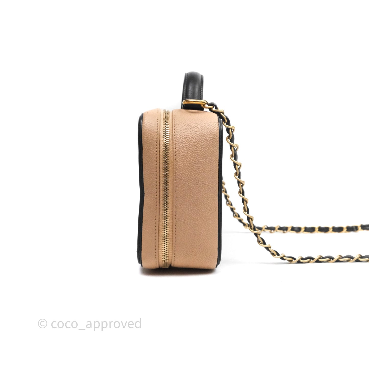 Chanel Medium CC Filigree Vanity Case Quilted Beige Black Caviar