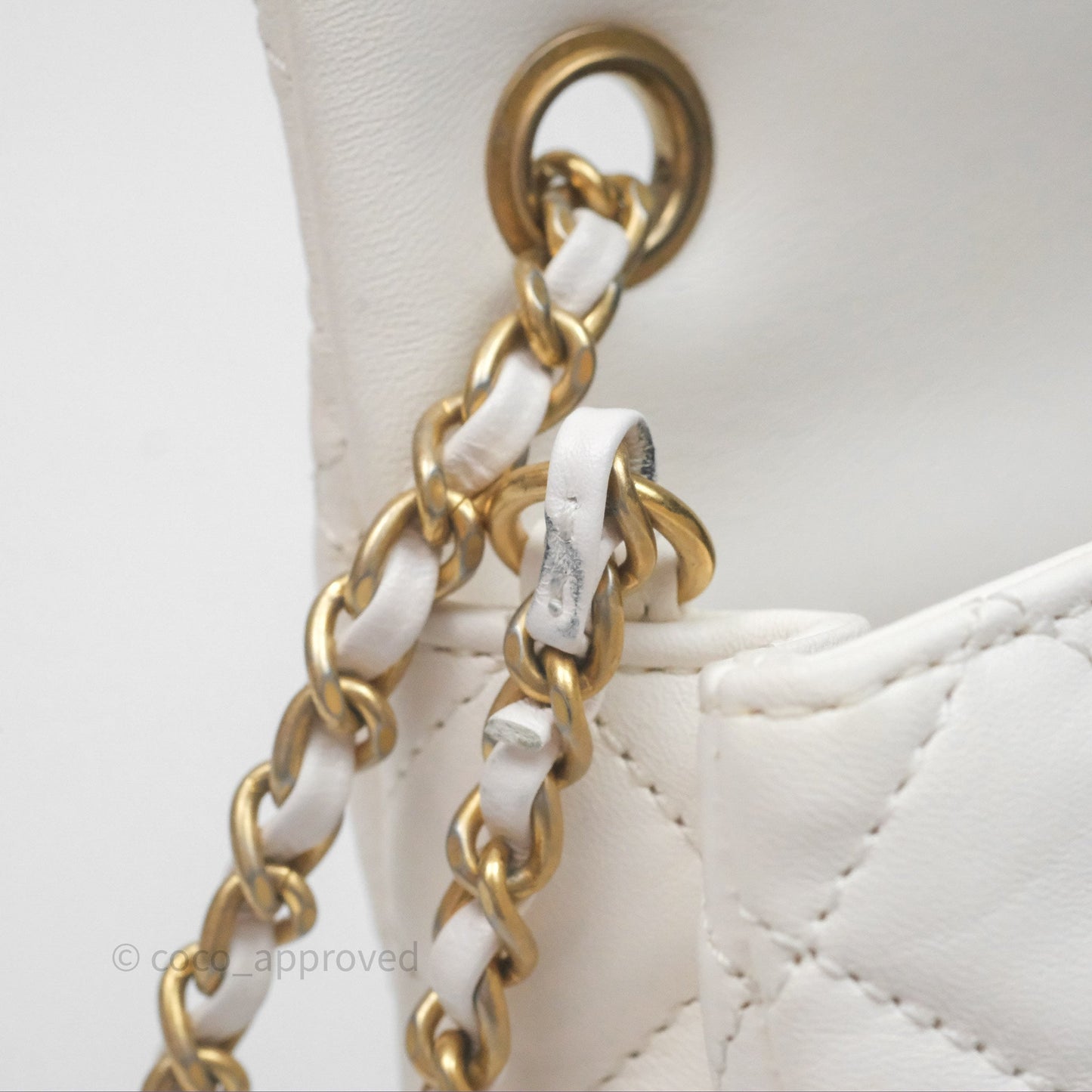 Chanel Mini Rectangular Pearl Crush Quilted White Lambskin Aged Gold Hardware