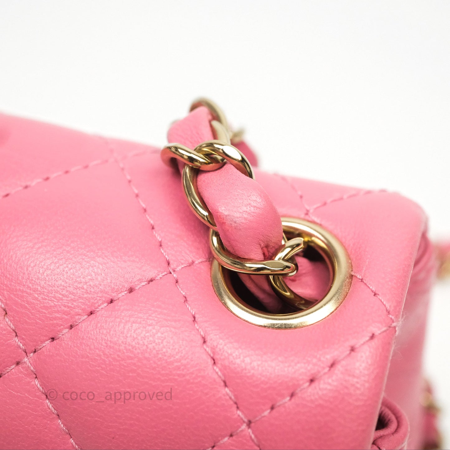 Chanel Mini Square Flap Quilted Pink Lambskin Gold Hardware