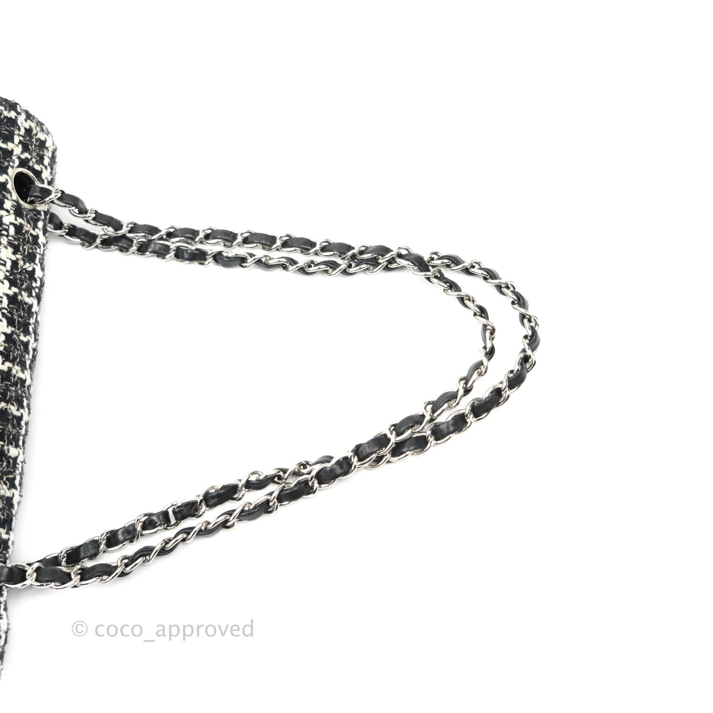 Chanel Classic M/L Medium Quilted Double Flap Bag Lambskin Tweed Black & White Silver Hardware