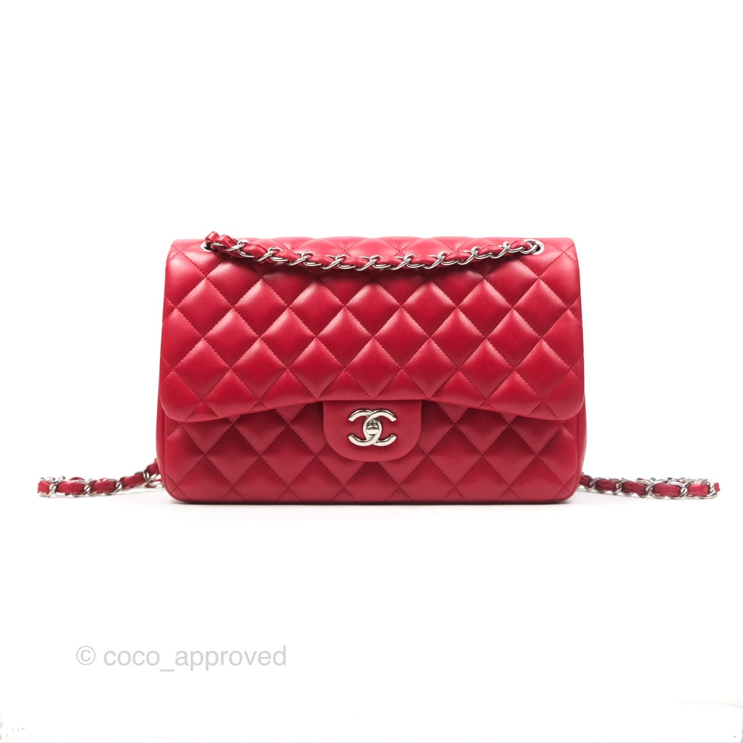Chanel Jumbo Double Flap Red Lambskin Silver Hardware