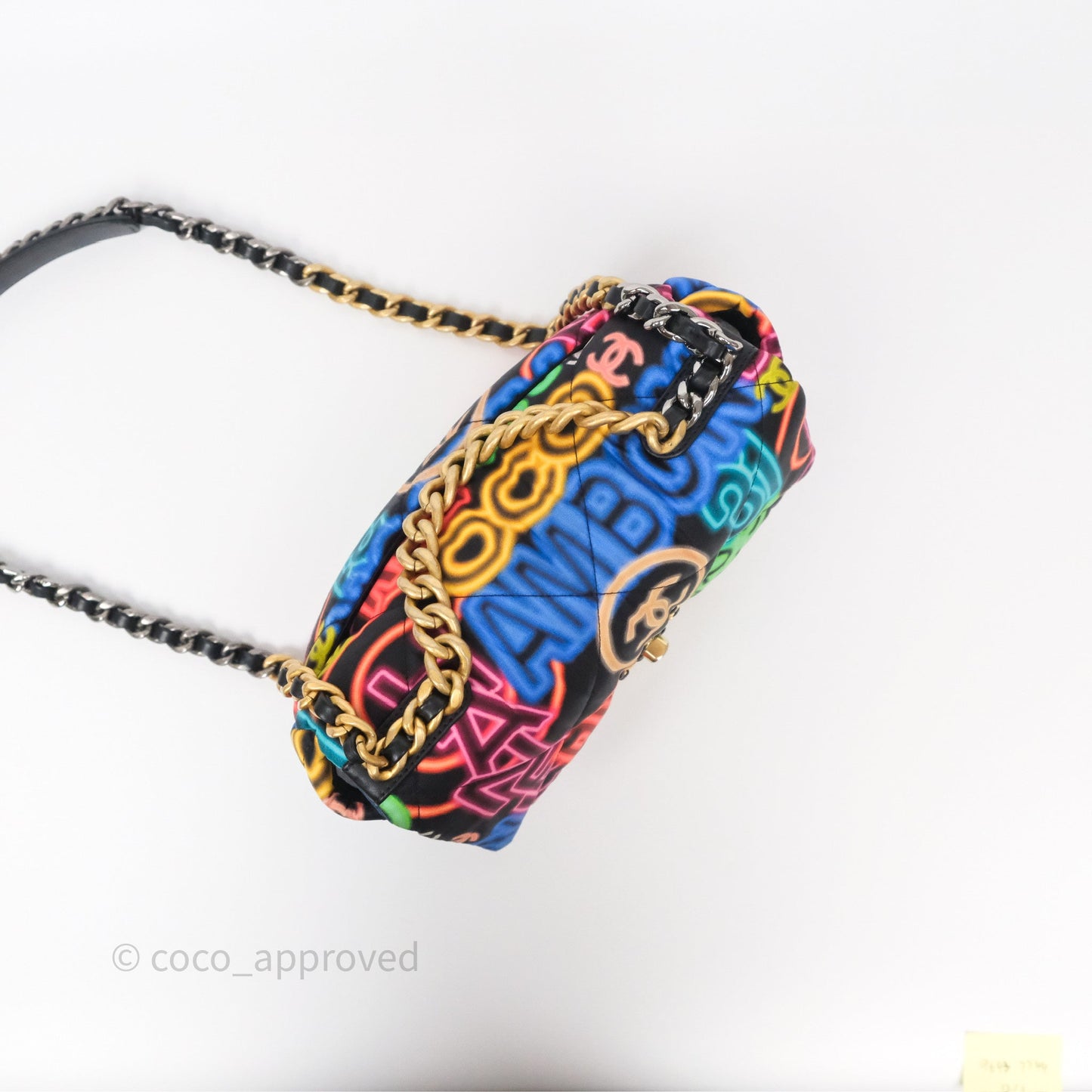 Chanel 19 Small Black Multicolor Fabric Printed Mixed Hardware