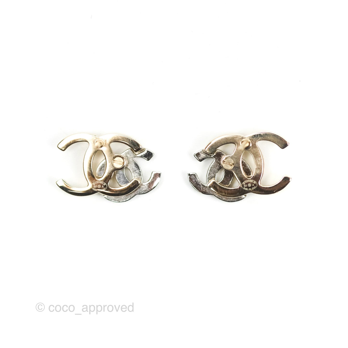 Chanel Double Crystal CC Earrings Silver & Gold Tone 21A