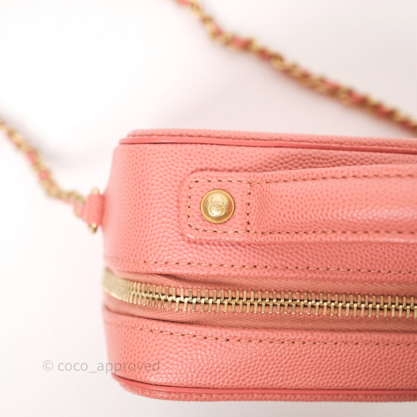 Chanel Quilted Small CC Filigree Vanity Case Pink Caviar Aged Gold Hardware