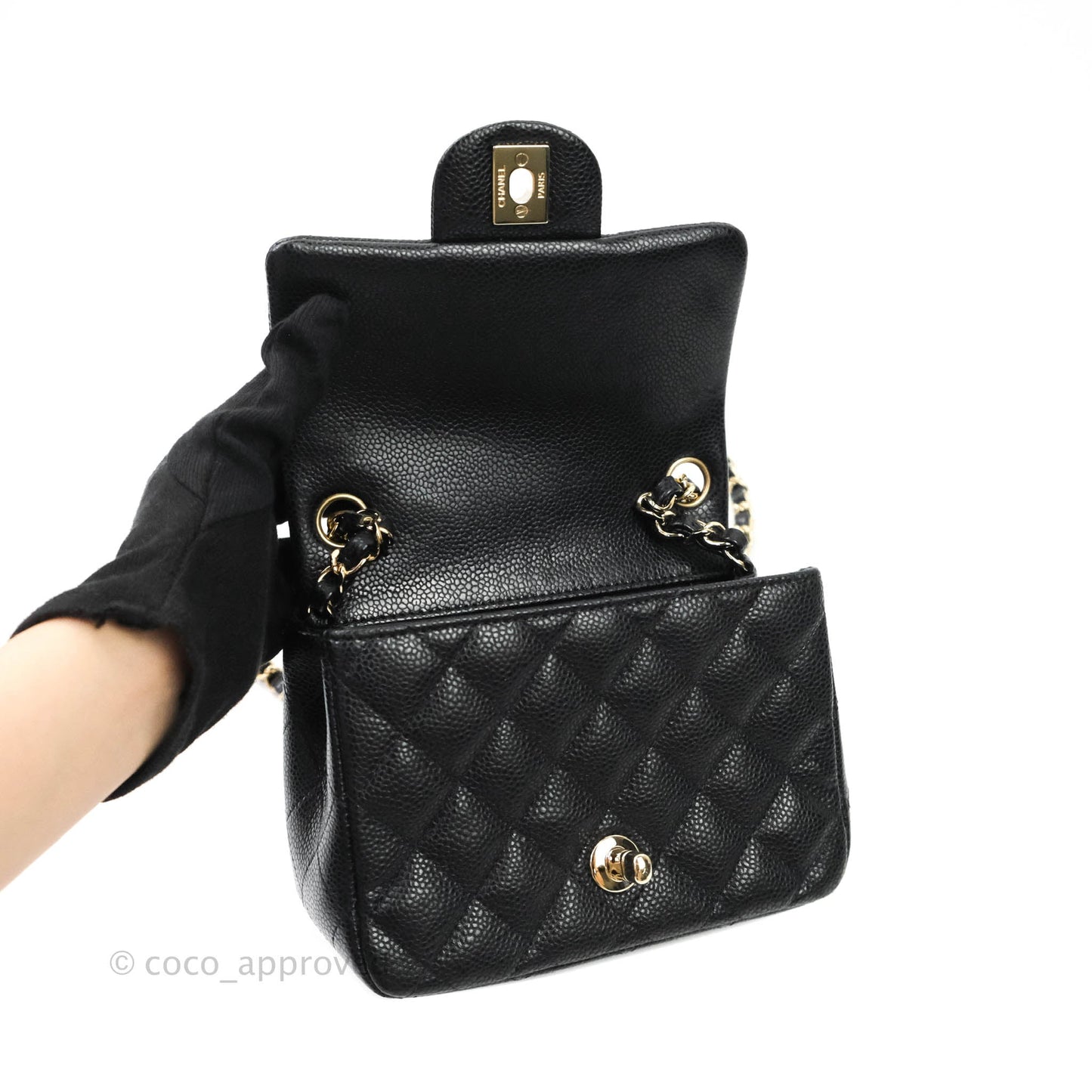 Chanel Mini Square Black Caviar Gold Hardware 18S