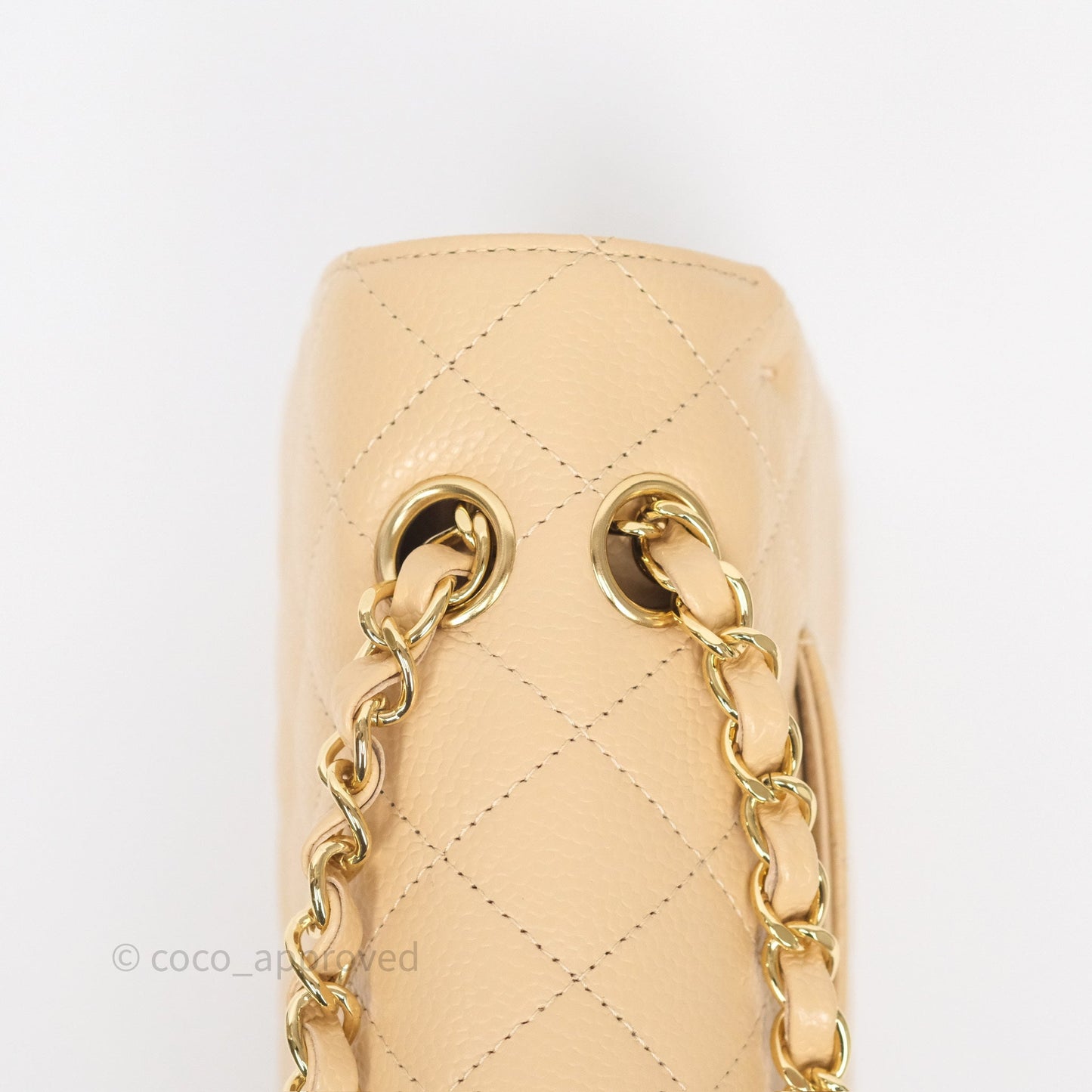 Chanel M/L Medium Classic Flap Quilted Beige Caviar Gold Hardware