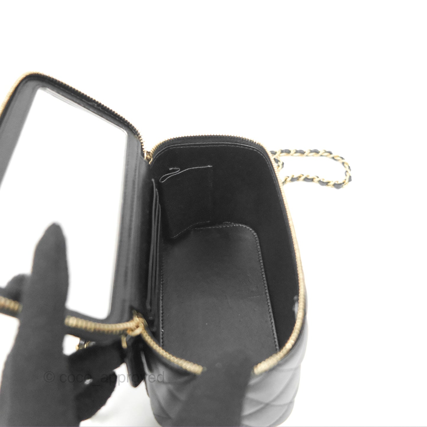 Chanel Vanity Rectangular Metal Top Handle Black Lambskin Aged Gold Hardware 22B