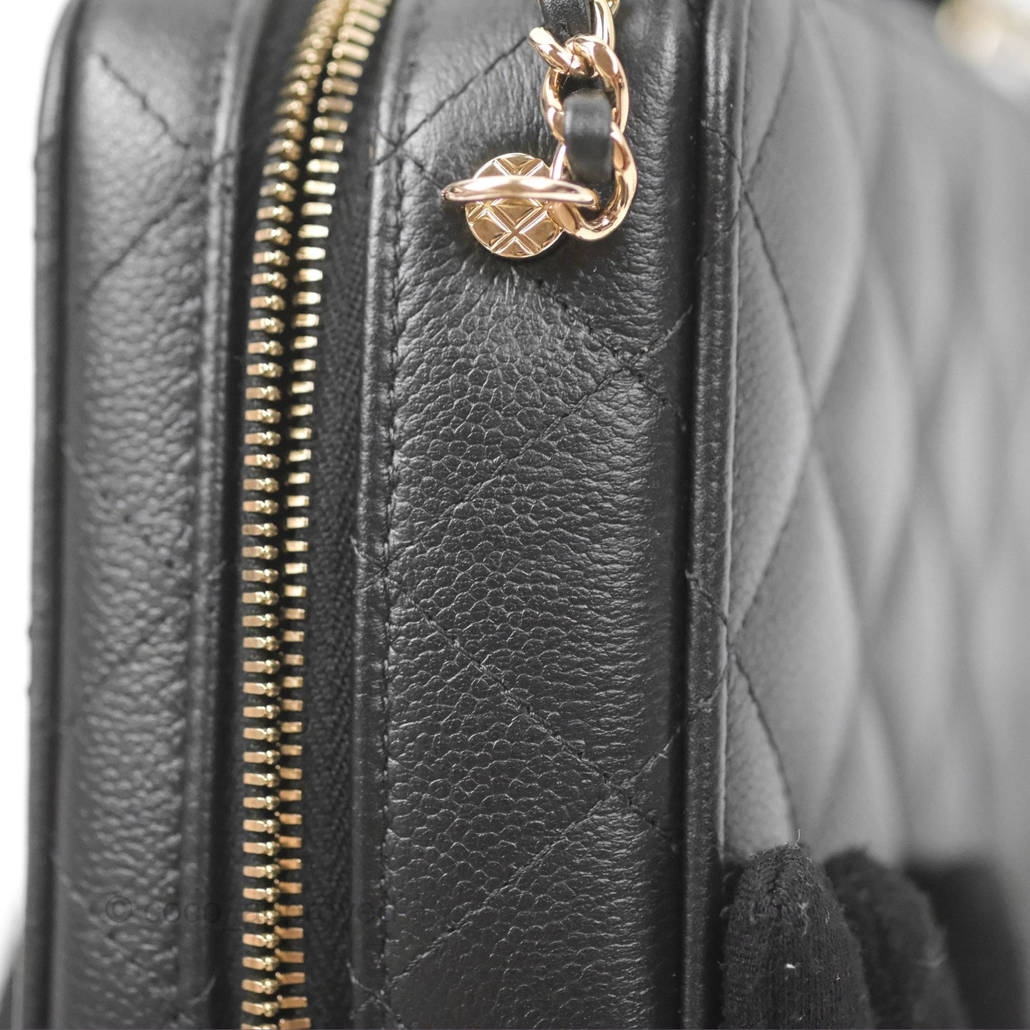 Chanel Quilted Top Handle Vanity Case Black Caviar Gold Hardware 22P