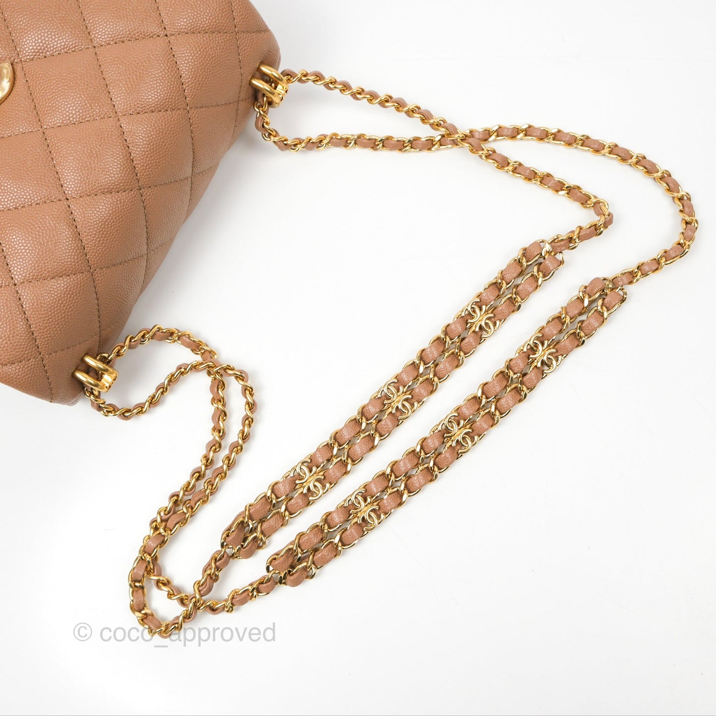 Chanel Coco First CC Chain Flap Bag Dark Beige Caviar Aged Gold Hardware
