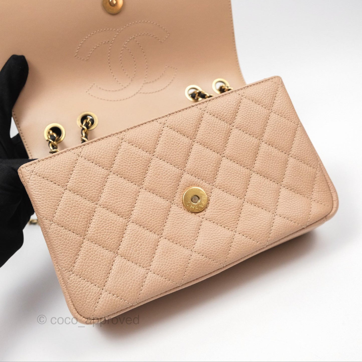 Chanel Quilted Small CC Filigree Flap Beige Black Caviar