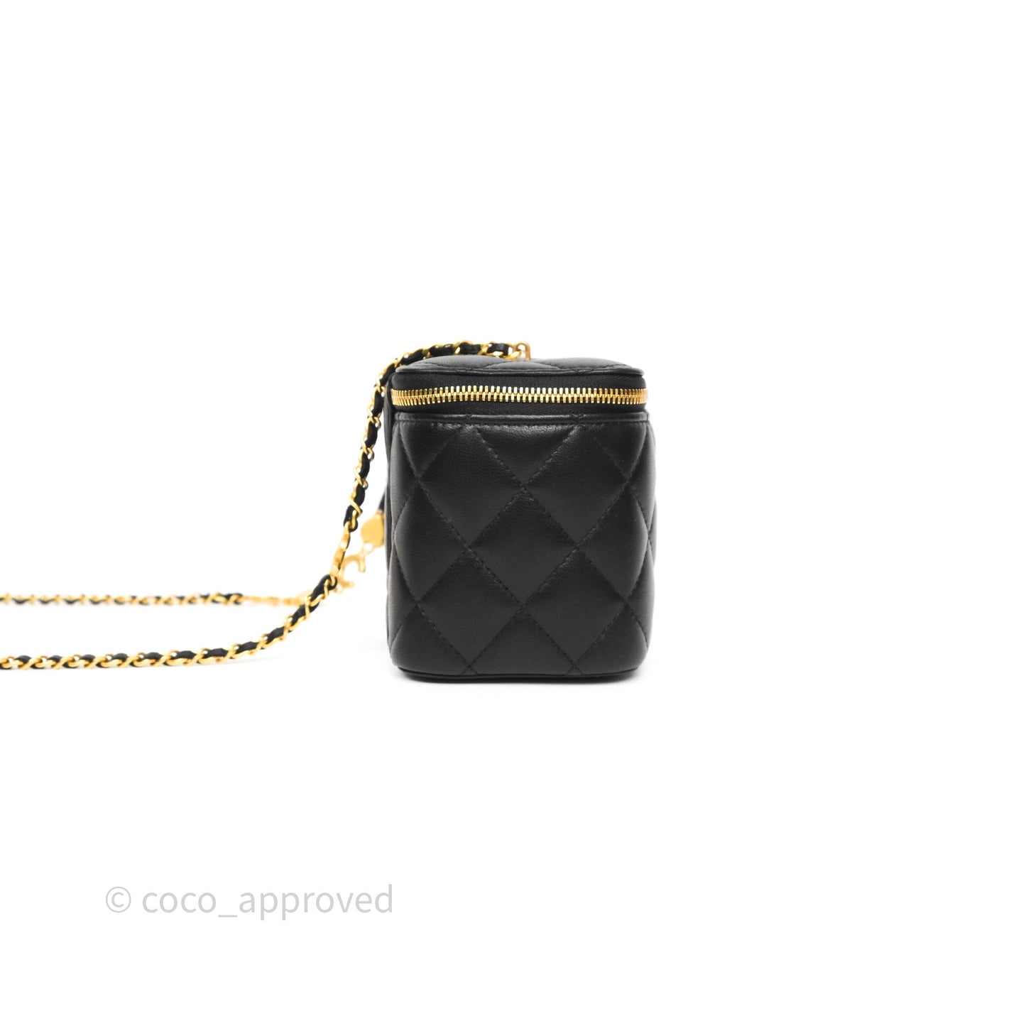 Chanel Vanity with COCO Heart Chain Black Lambskin Aged Gold Hardware