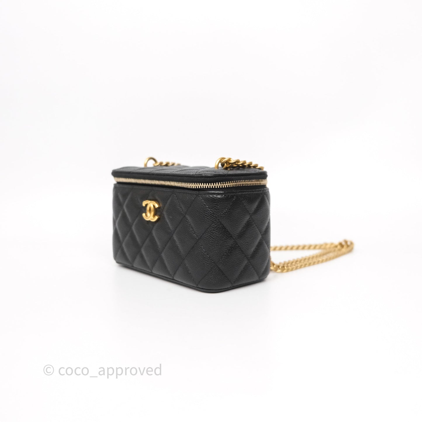Chanel Vanity with Heart Adjustable Chain Black Caviar Aged Gold Hardware
