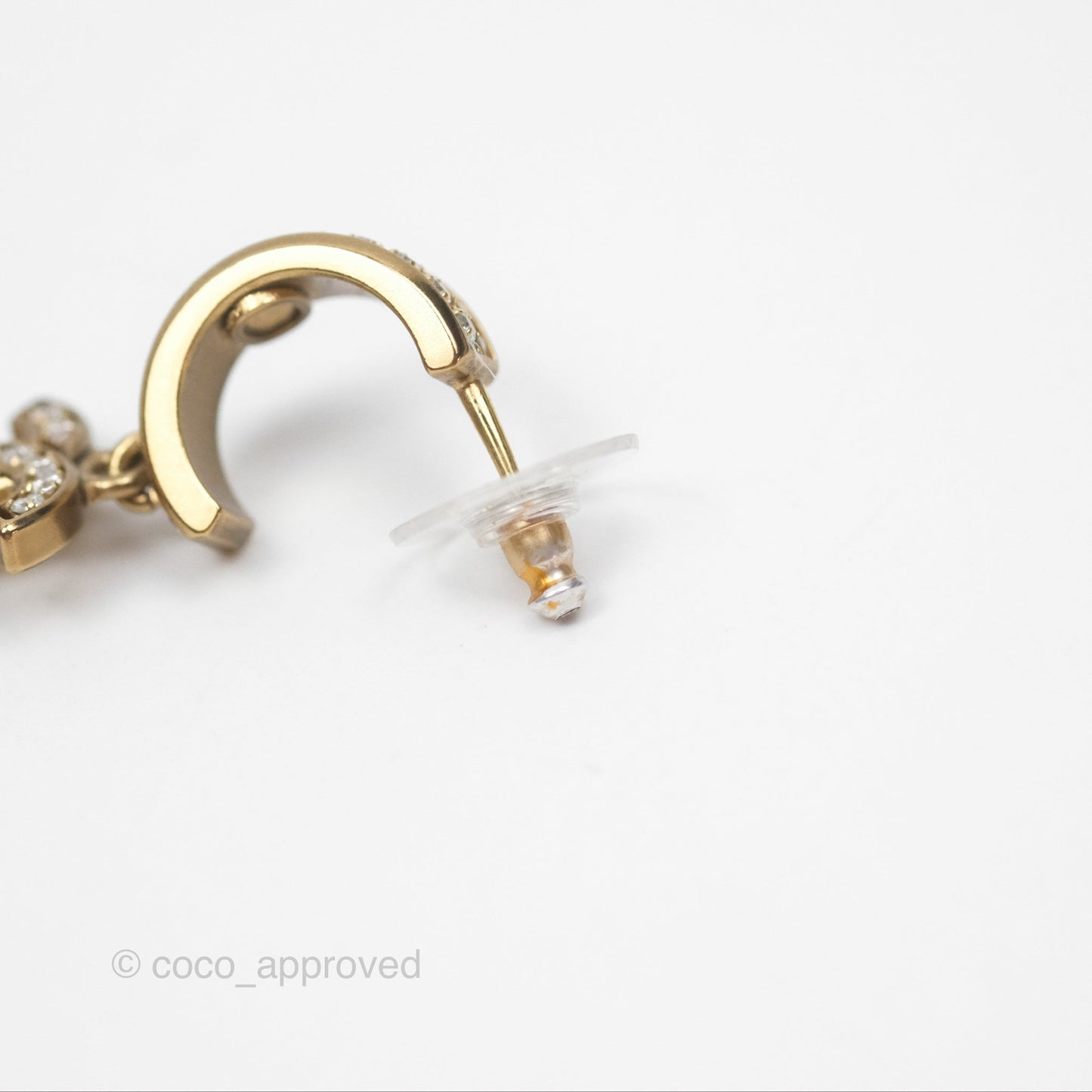 Chanel CC Crystal Pearl Hoop Earrings Gold Tone 21C
