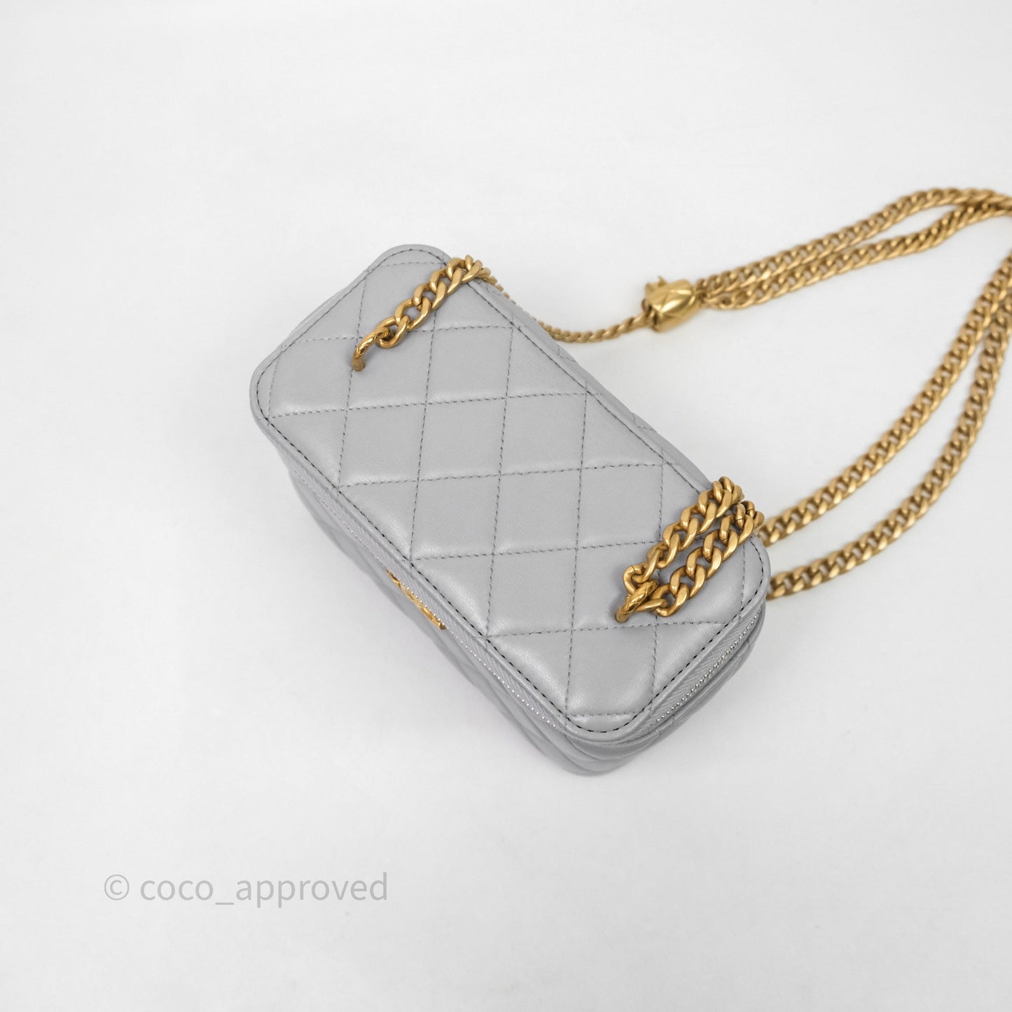 Chanel Vanity with Adjustable Chain Grey Lambskin Aged Gold Hardware