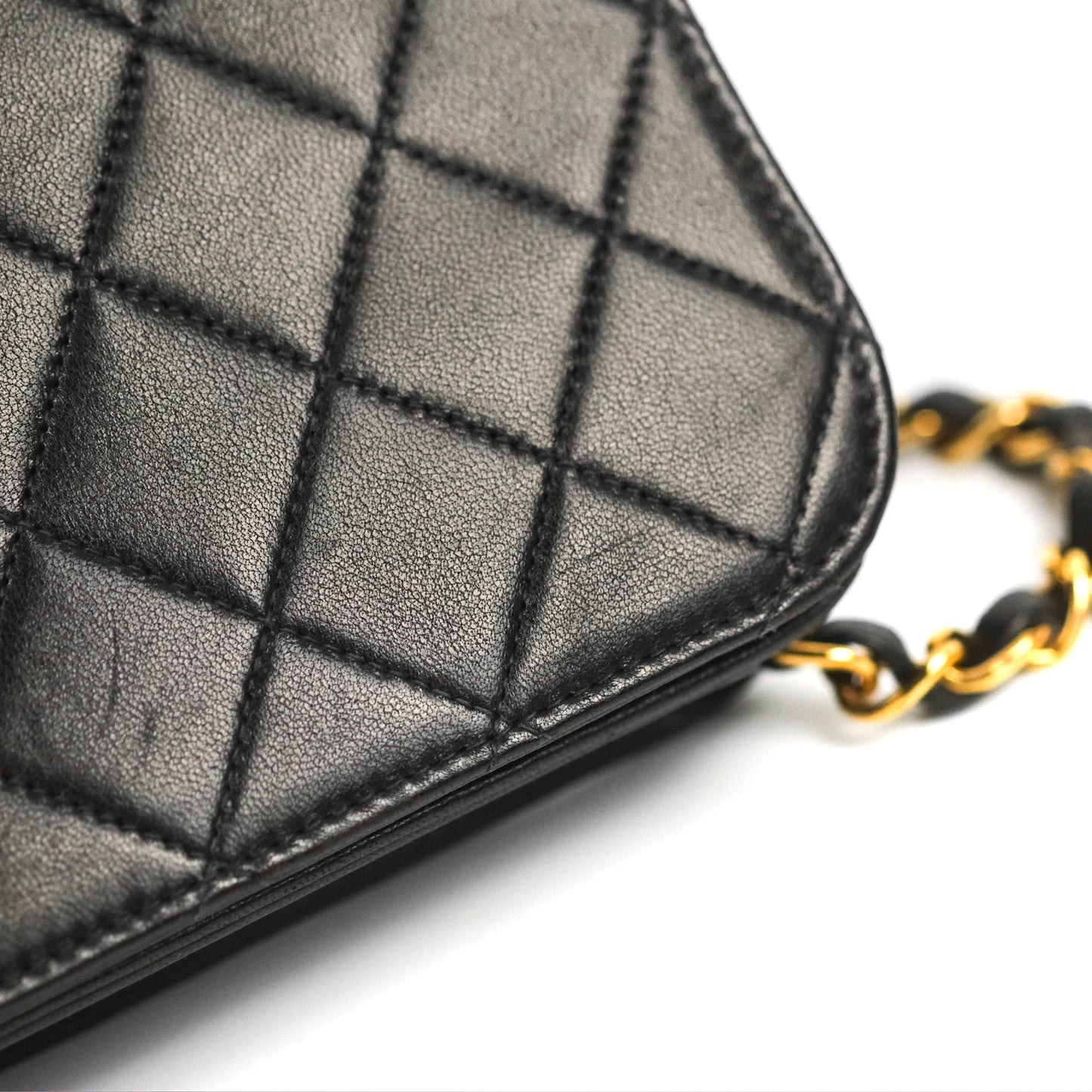Chanel Vintage Full Flap Quilted Shoulder Bag Black Lambskin 24K Gold Hardware