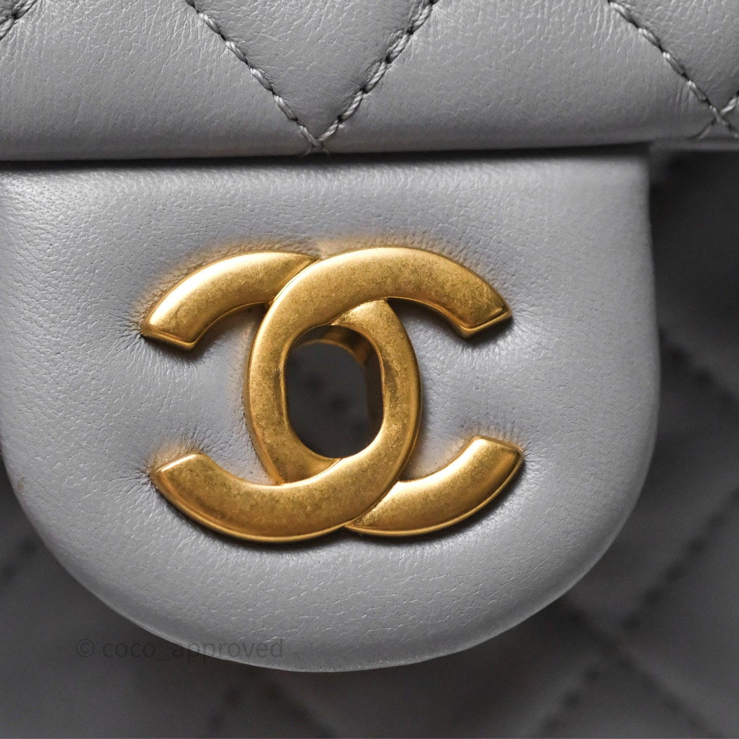 Chanel Pearl Crush Mini Rectangular Quilted Grey Lambskin Aged Gold Hardware