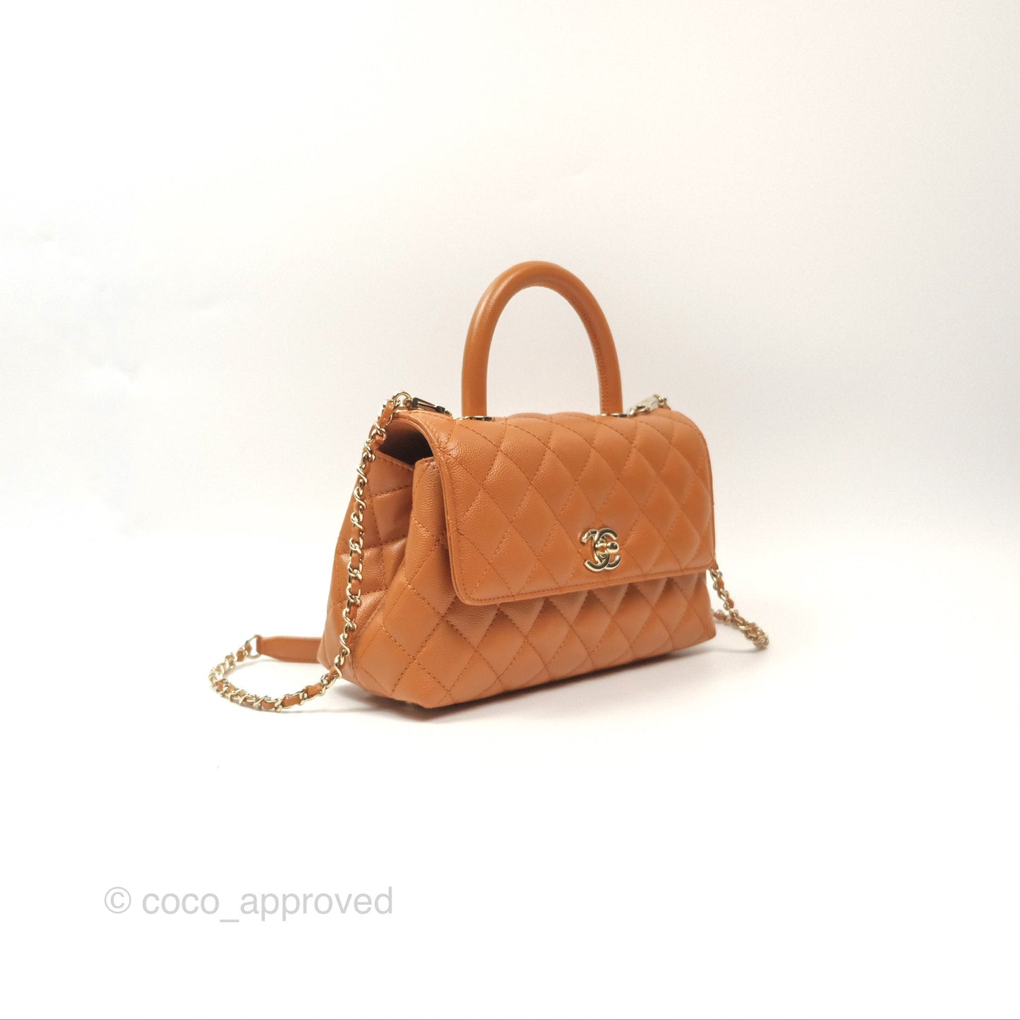 Chanel Small Coco Handle Quilted Caramel Caviar Gold Hardware 21A