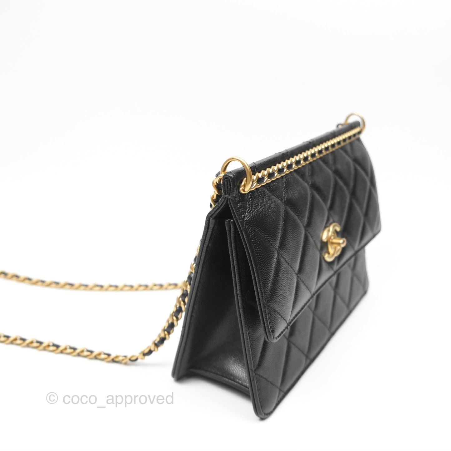 Chanel Chain Flap Bag Black Caviar Aged Gold Hardware 23A