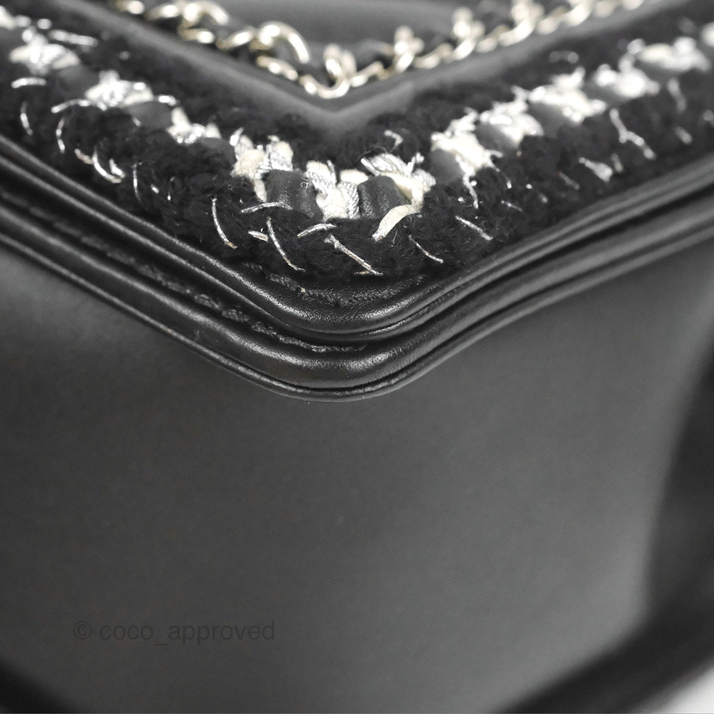 Chanel Chevron Braid Around Chain Boy Black Calfskin Silver Hardware