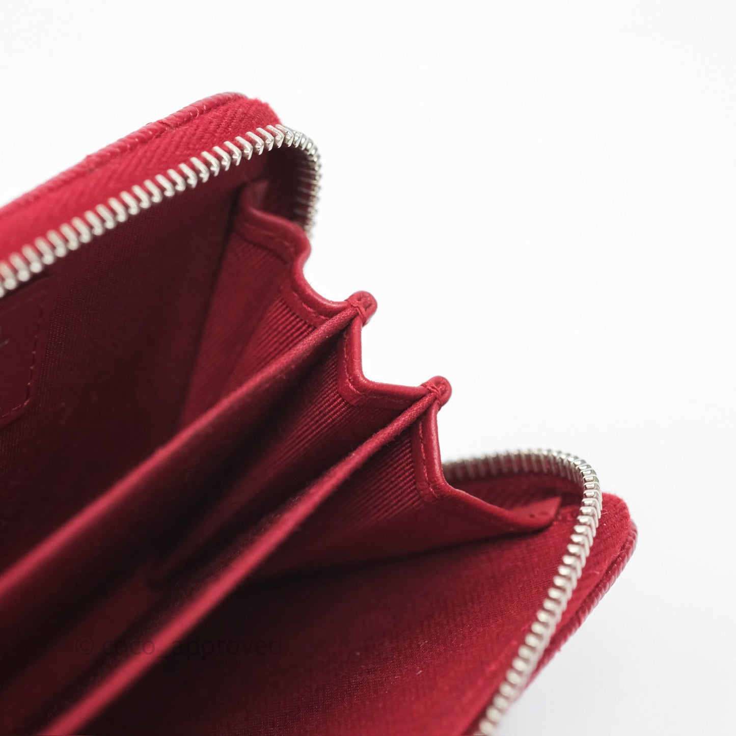 Chanel Classic Zipped Coin Purse Red Caviar Silver Hardware