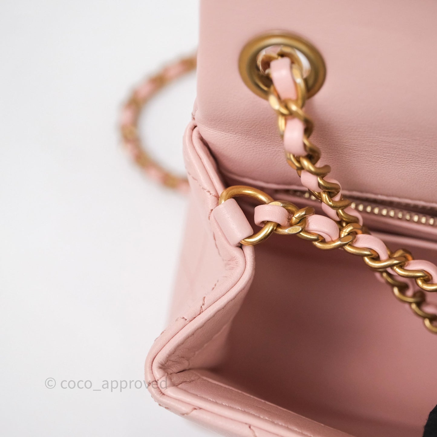 Chanel Pearl Crush Mini Square Quilted Pink Lambskin Aged Gold Hardware
