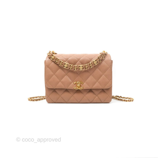 Chanel Coco First Dark Beige Flap Bag Caviar Gold Hardware 22K