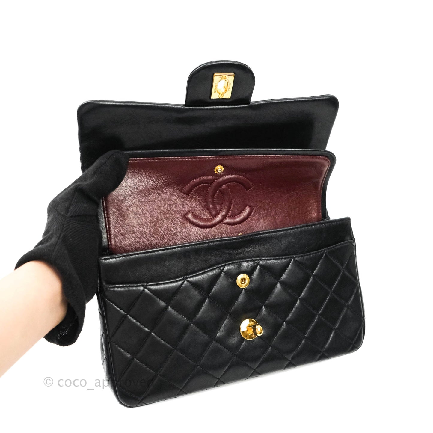 Chanel Vintage S/M Lambskin Small Double Flap Bag Black 24K Gold Hardware