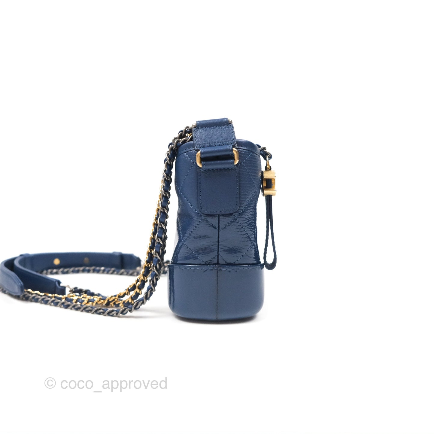 Chanel Small Gabrielle Hobo Blue Patent Goatskin Mixed Hardware