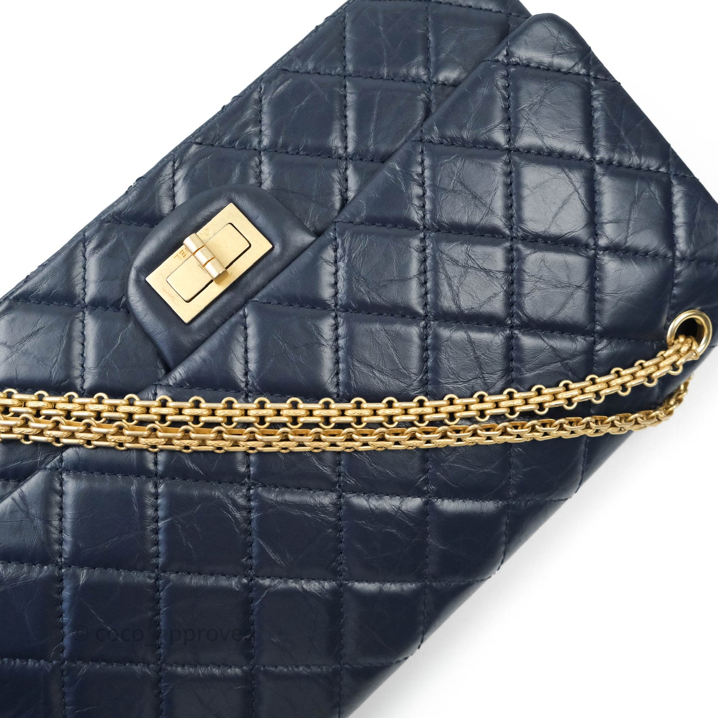 Chanel Reissue 227 Quilted Aged Calfskin Navy Aged Gold Hardware