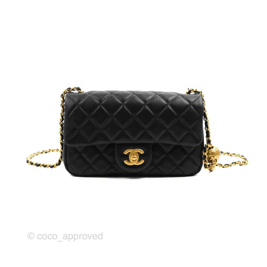 Chanel Mini Rectangular Pearl Crush Quilted Black Lambskin Gold Hardware