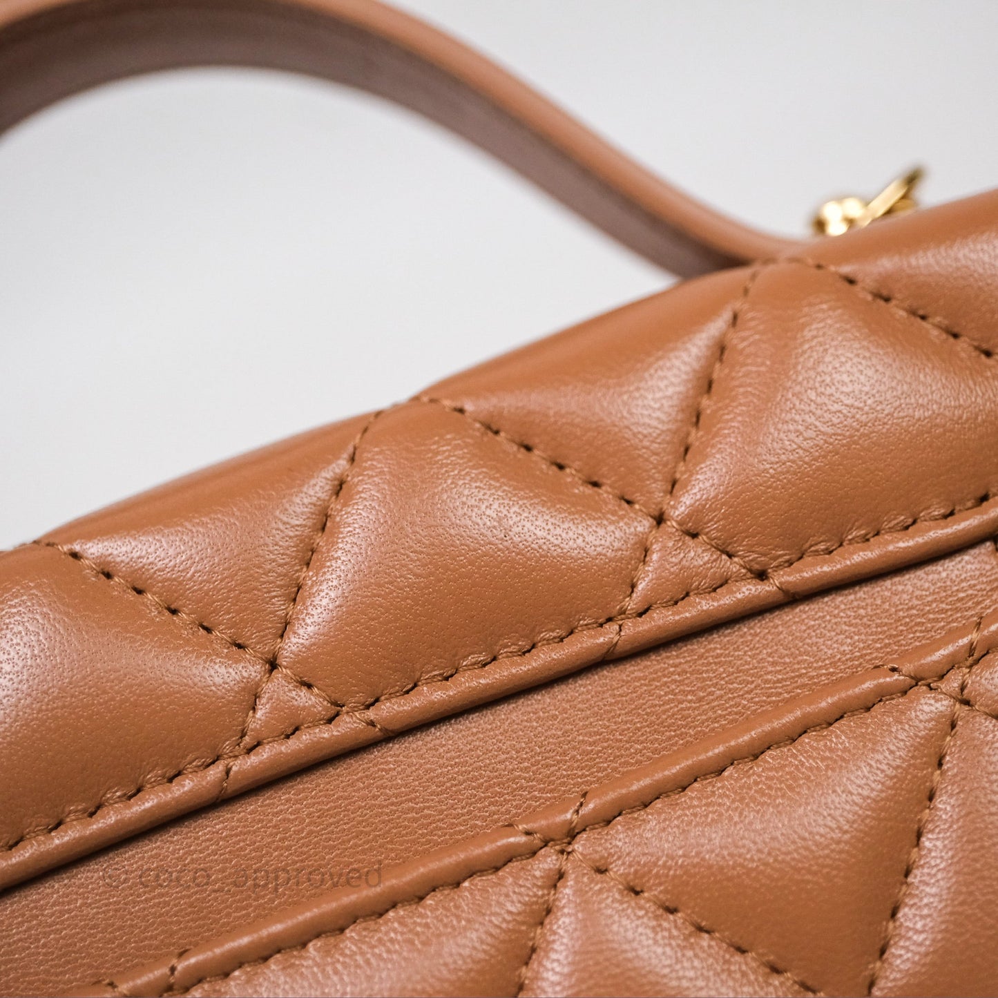 Chanel Top Handle Long Vanity with Chain Caramel Beige Lambskin Gold Hardware 25B