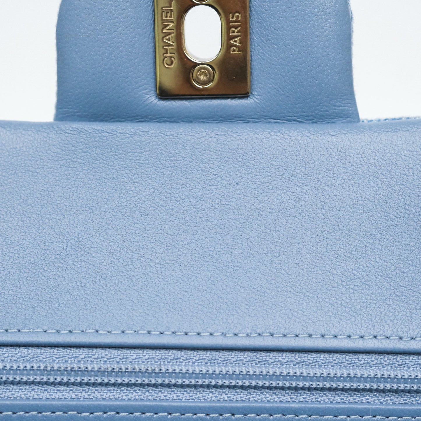 Chanel Small Double Flap Blue Printed Quilted Denim Gold Hardware