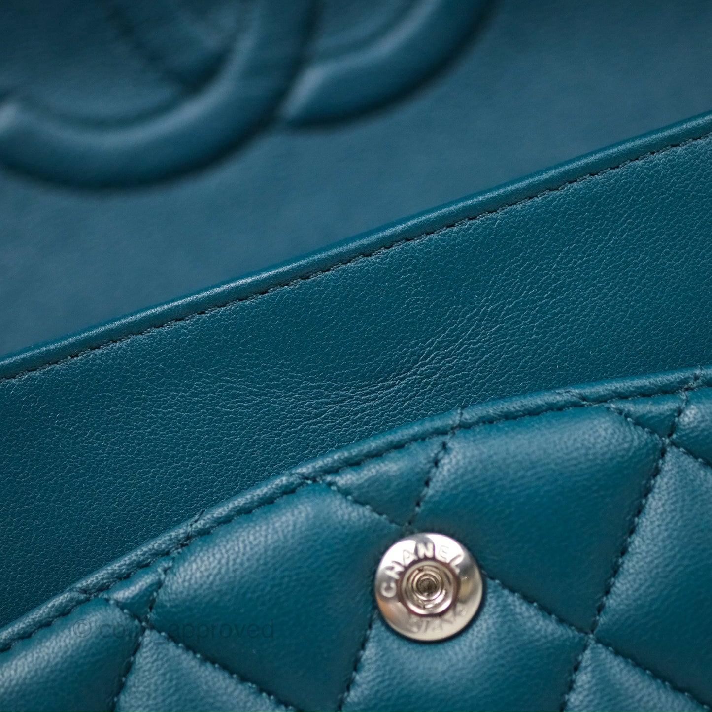Chanel Classic M/L Medium Flap Quilted Teal Lambskin Silver Hardware