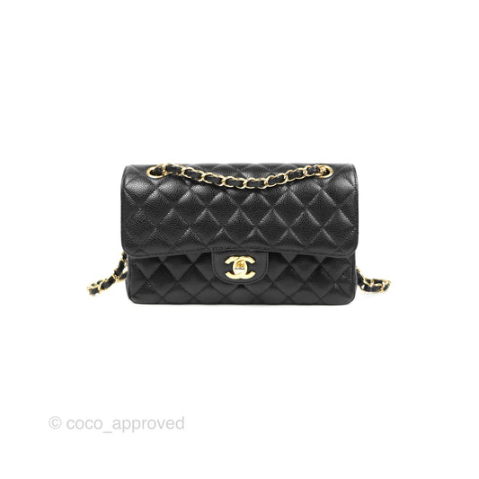 Chanel Small Classic Flap Quilted Black Caviar Gold Hardware