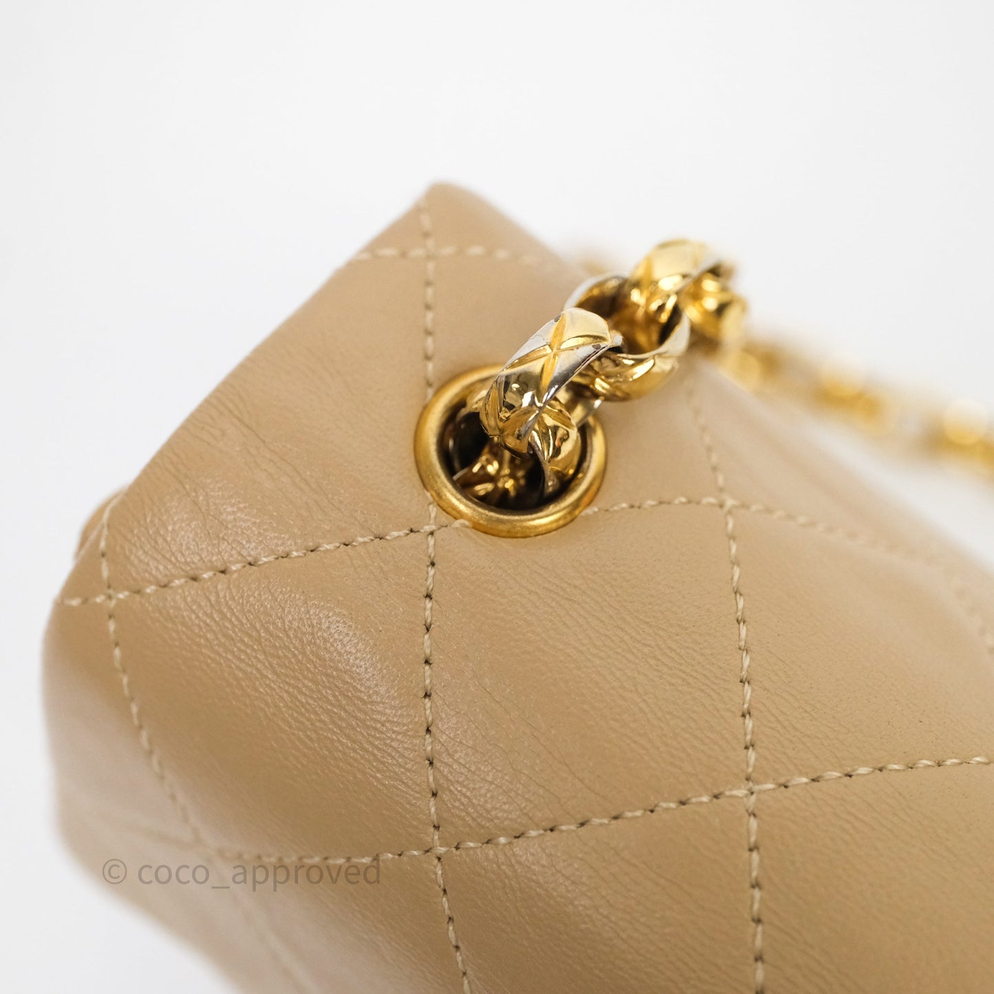 Chanel Vintage Mini Flap Bag Beige Lambskin Gold Hardware