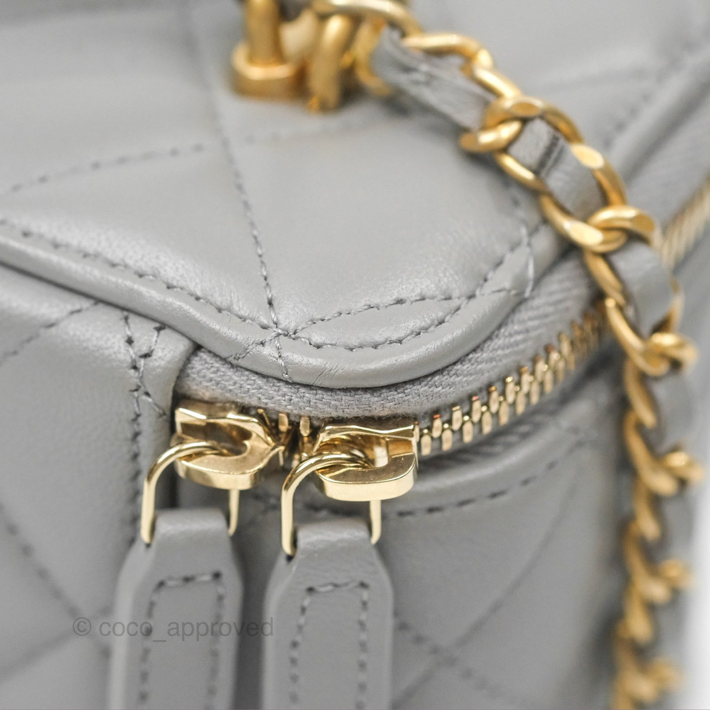 Chanel Vanity Rectangular Metal Top Handle Grey Lambskin Aged Gold Hardware
