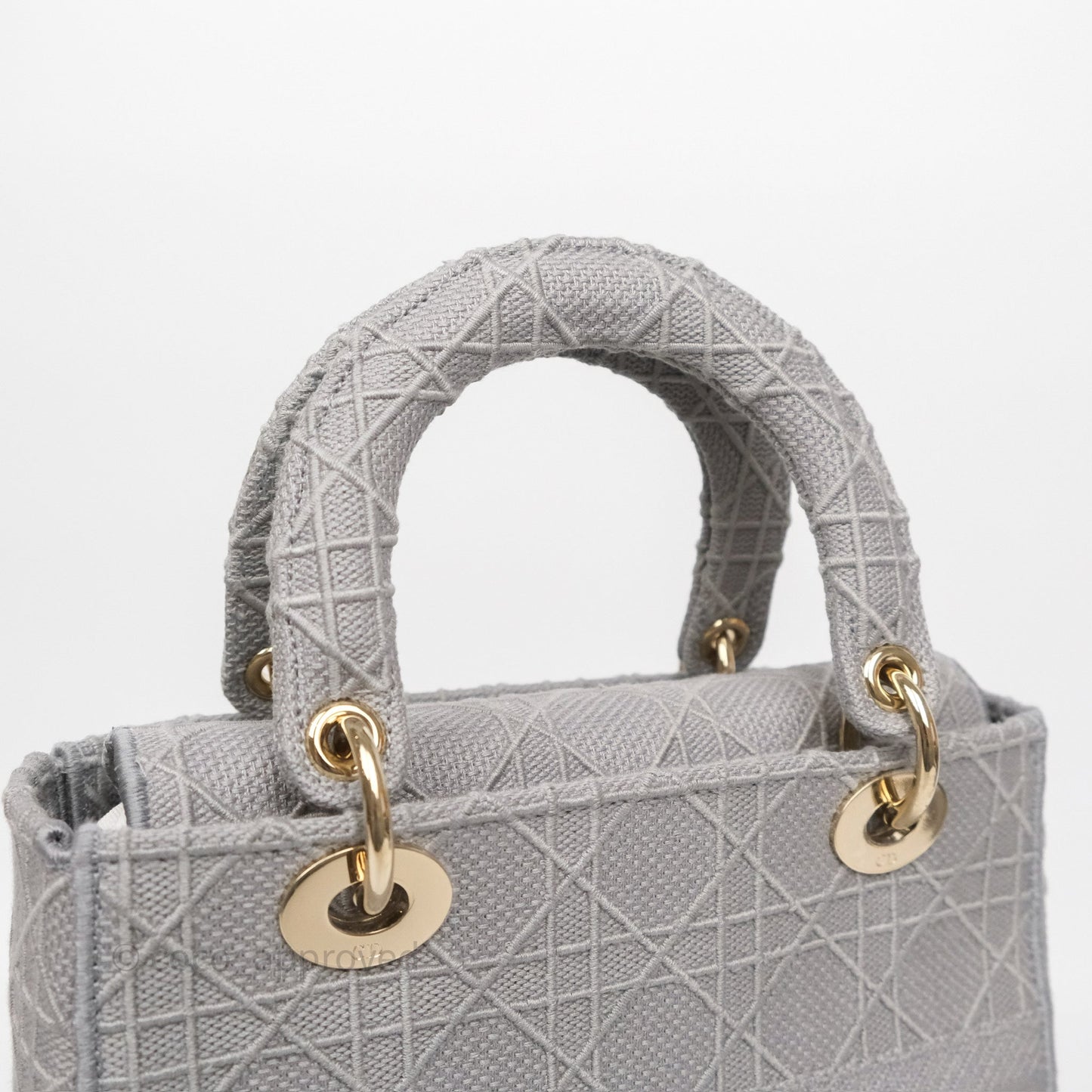 Dior Medium Lady D-Lite Bag Gray Cannage Embroidery Gold Hardware