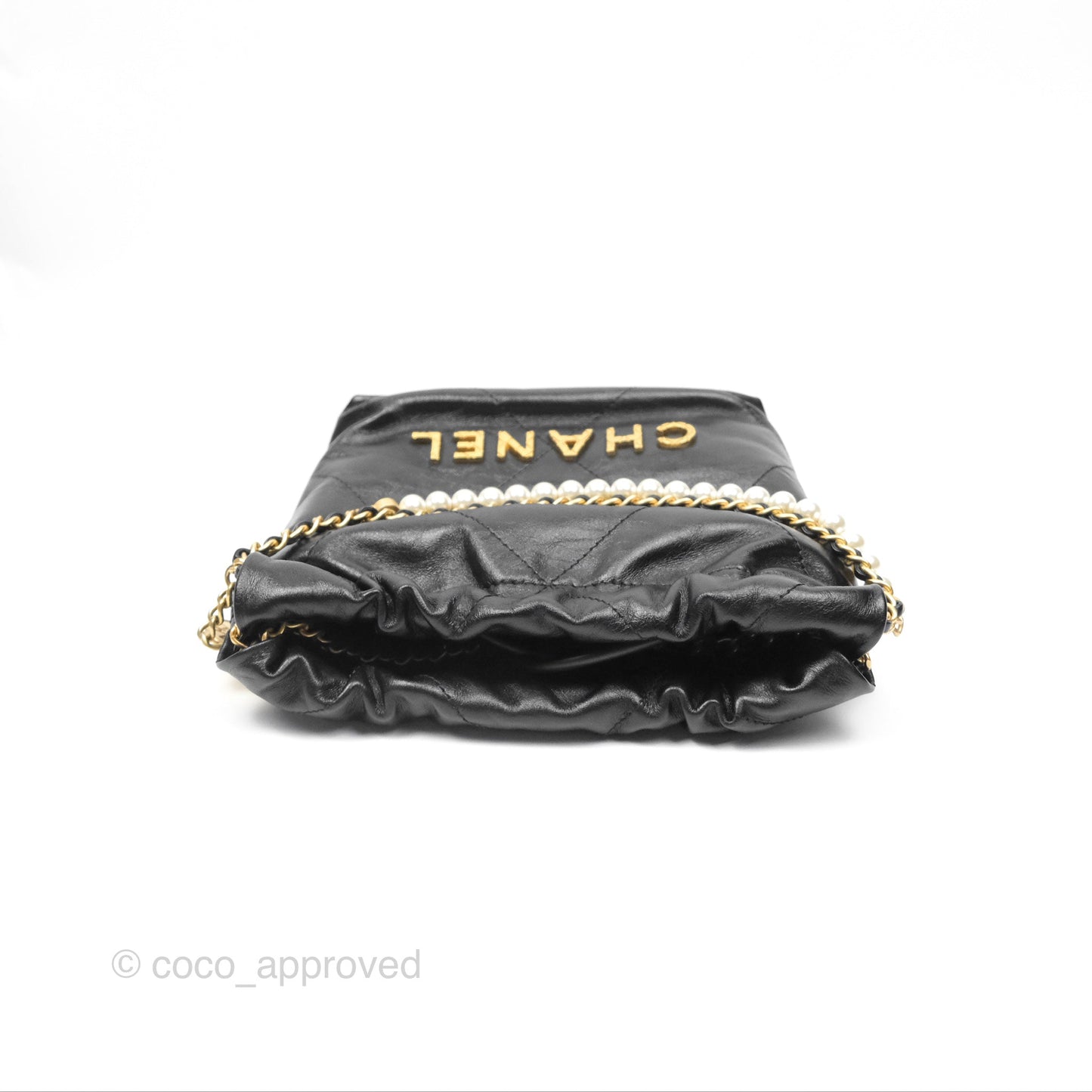Chanel 22 Mini Bag with Pearl Chain Black Shiny Crumpled Calfskin