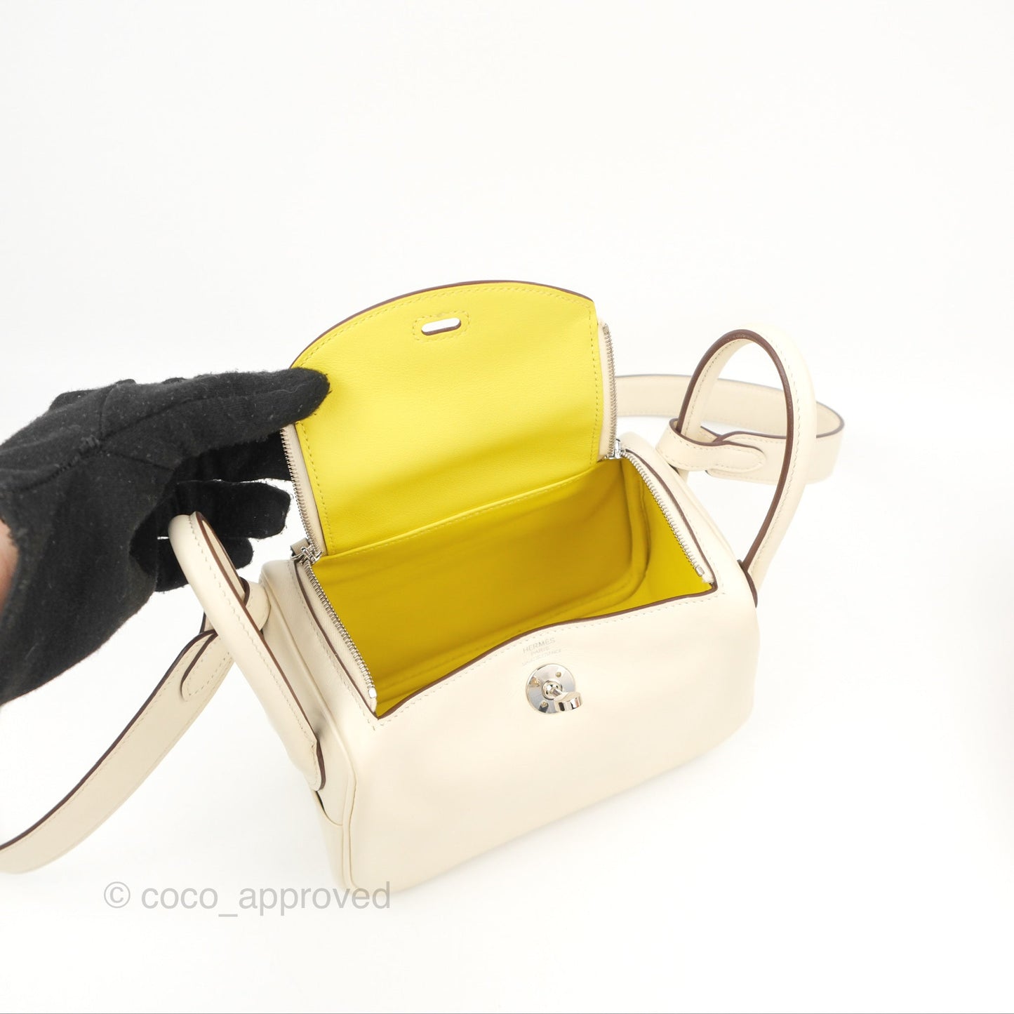 Hermès Mini Lindy 20 Nata/ Lime Swift Palladium Hardware