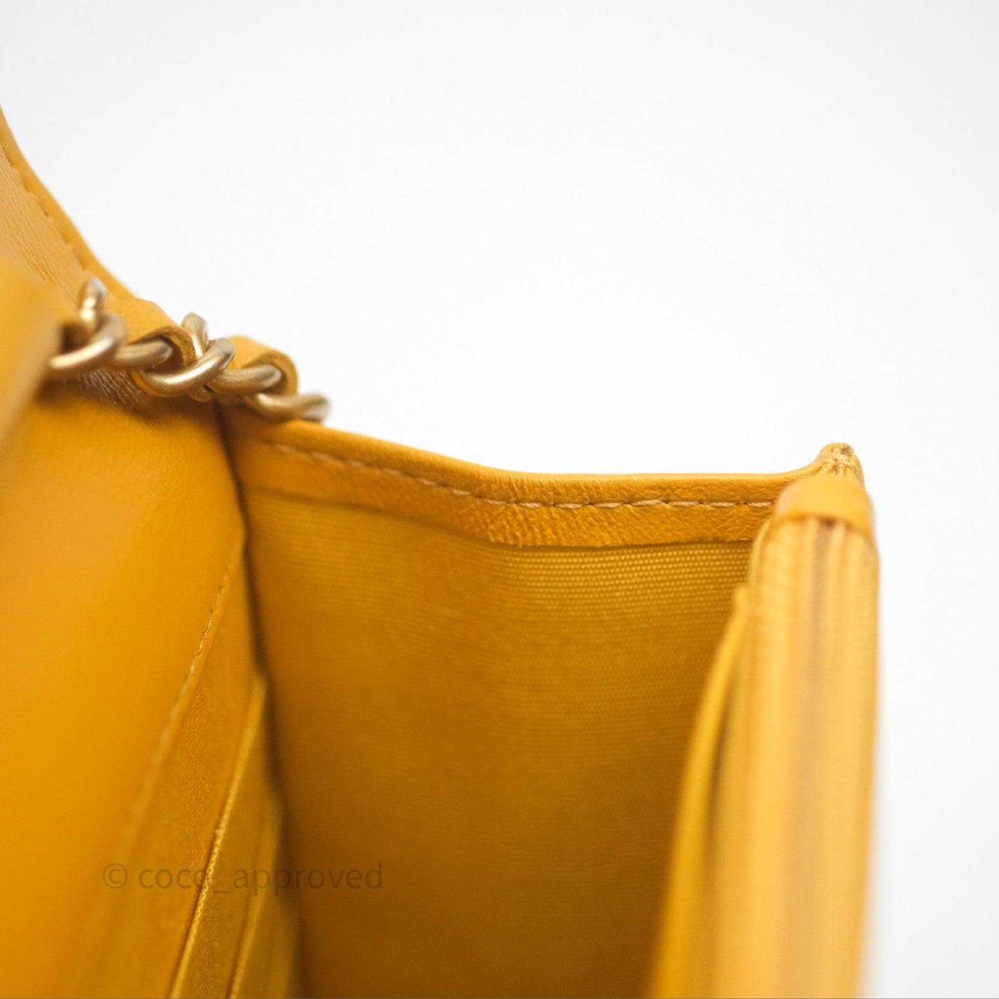 Chanel Quilted Classic Chain Around WOC Yellow Lambskin Aged Gold Hardware
